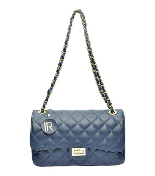 Кожена малка дамска чанта в тъмносиньо с ромбоидни шевове Laura снимка