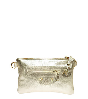 Златиста дамска кожена чанта за рамо Hestia снимка