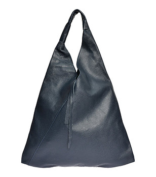 Тъмносиня дамска чанта от естествена кожа Karra снимка