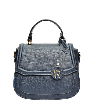 Дамска кожена чанта в тъмносиньо с твърди стени Leslie снимка