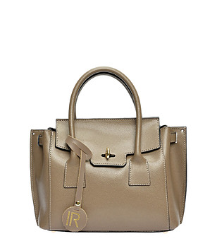 Дамска чанта от естествена кожа в нюанс на цвят каки Monic снимка