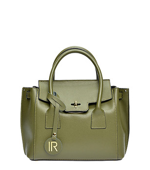 Кокетна дамска чанта от естествена кожа в зелено Monic снимка