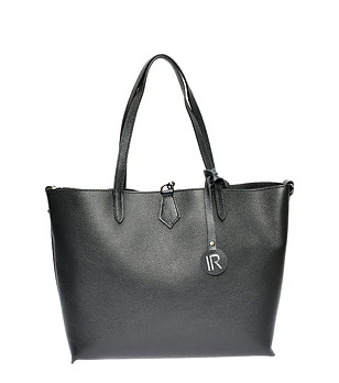 Черна трапецовидна дамска кожена чанта снимка