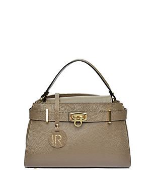 Дамска чанта от естествена кожа в таупе снимка