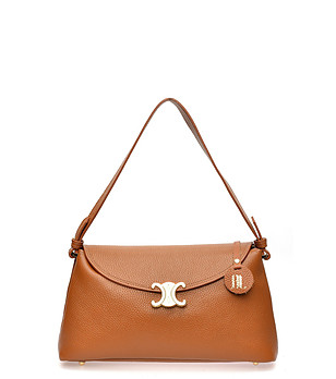 Дамска чанта от естествена кожа в цвят коняк снимка