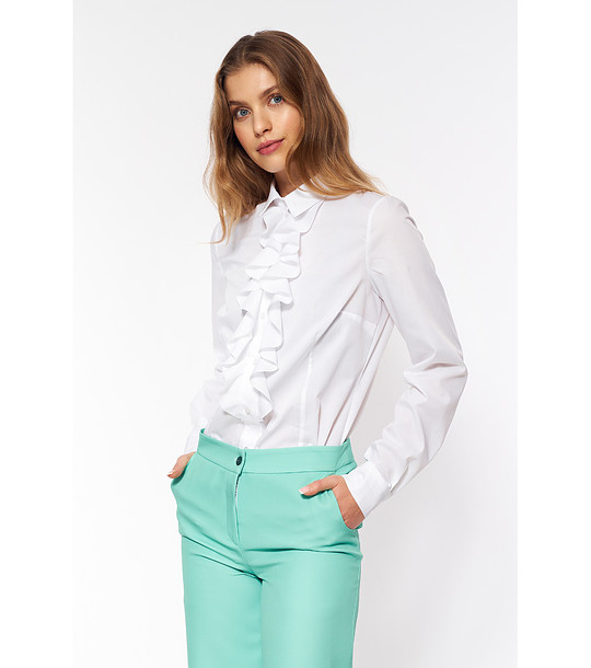 Бяла дамска риза с къдрички снимка