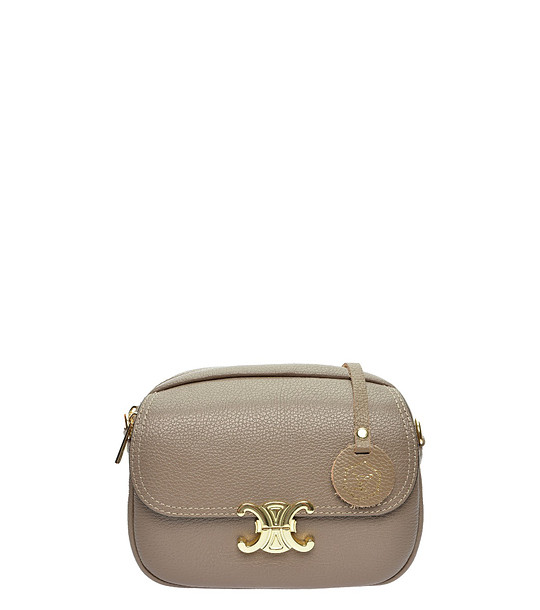 Малка кожена дамска чанта в цвят таупе снимка