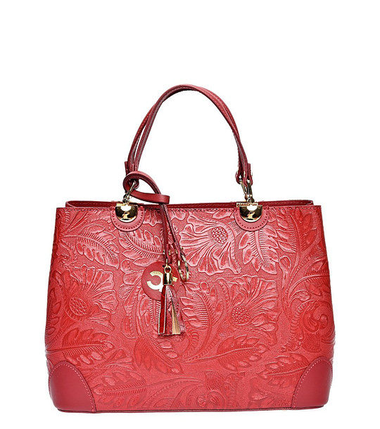 Дамска кожена чанта в червено снимка