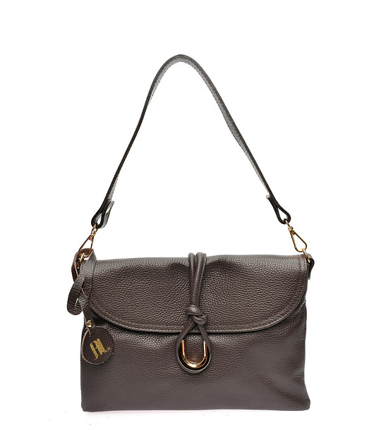 Тъмнокафява кожена чанта за рамо снимка