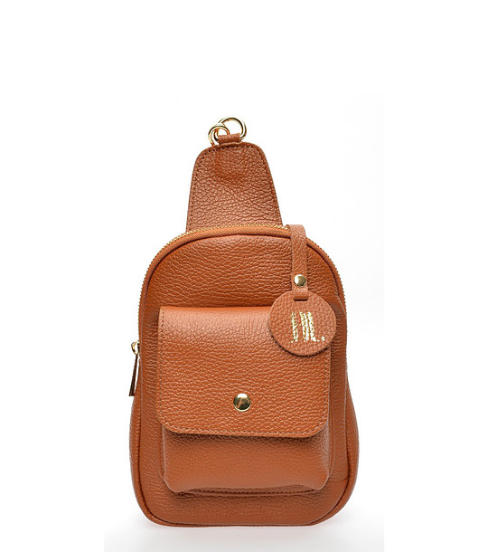 Малка дамска кожена чанта в цвят коняк Reni снимка