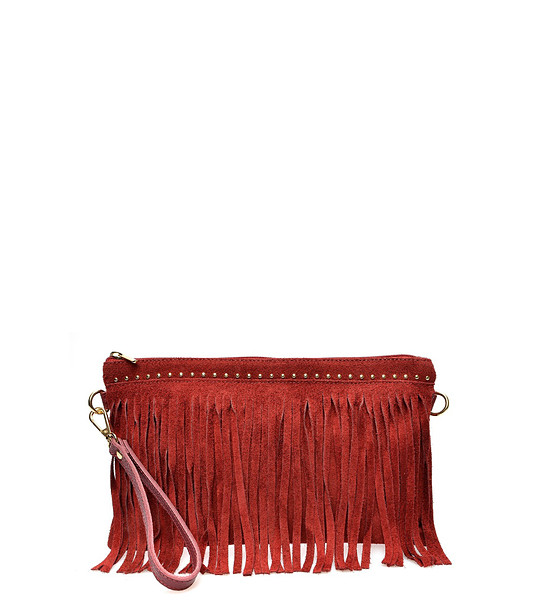 Дамски велурен клъч в бордо снимка