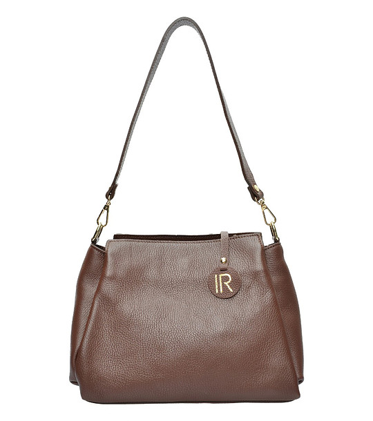 Кожена дамска чанта в кафяво снимка