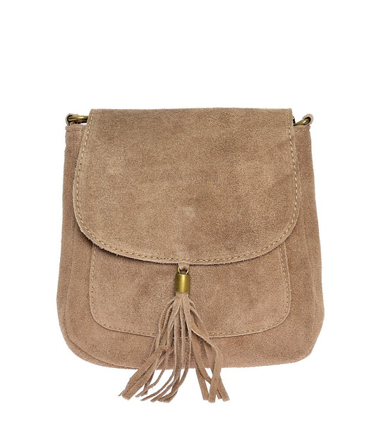 Дамска велурена чанта в цвят таупе Ksenia снимка