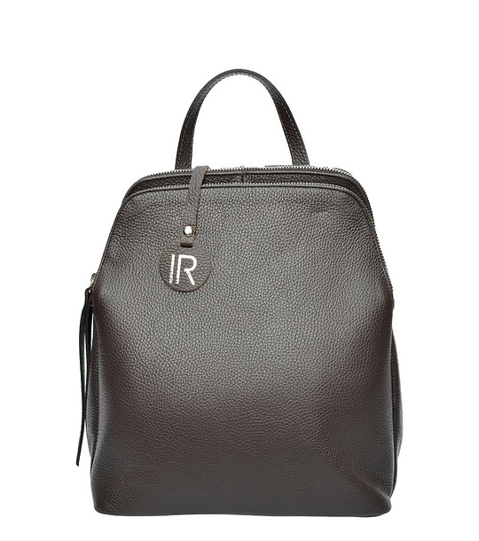 Дамска раница в тъмнокафяво от естествена кожа Ema снимка