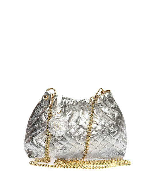 Сребриста кожена чанта през рамо снимка