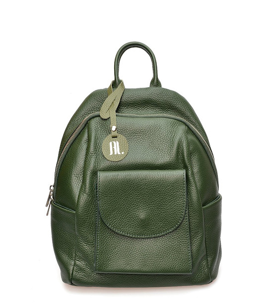 Тъмнозелена дамска кожена раница снимка