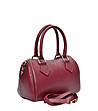 Кожена дамска чанта в бордо с къси дръжки-2 снимка
