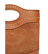 Кожена дамска чанта в цвят коняк-3 снимка