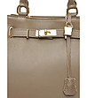 Дамска кожена чанта в цвят таупе-3 снимка