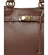 Кафява дамска кожена чанта-3 снимка