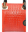 Червена кожена чанта с кроко релеф-3 снимка