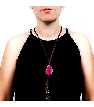 Дамско колие с розов камък снимка