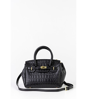 черна дамска чанта с кроко релеф  Hana снимка