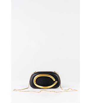 Черна дамска чанта клъч със златист детайл  Zara снимка