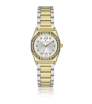 Дамски часовник в златисто и сребристо с камъчета снимка