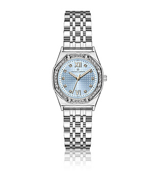 Дамски сребрист часовник с камъчета снимка