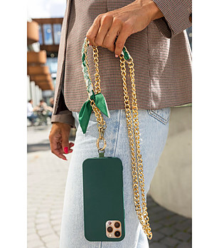 Верижка за телефон в златисто с шалче в зелено снимка