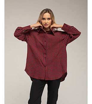 Oversize дамска риза на каре в черно и червено снимка