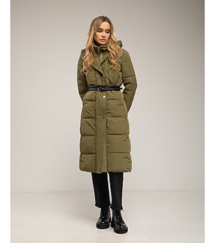 Дълго зимно дамско яке в цвят каки снимка