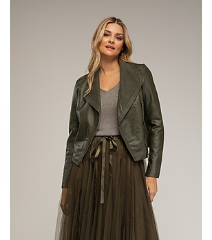 Дамско яке в цвят каки от еко кожа снимка