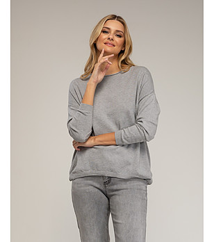 Дамски овърсайз тънък пуловер в сив цвят снимка