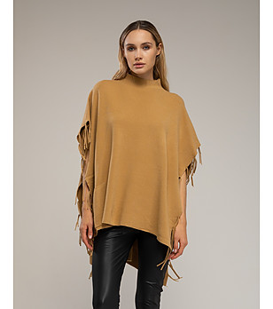 Елегантно дамско пончо в цвят горчица снимка