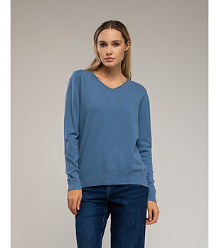 Тънък дамски пуловер в син нюанс снимка