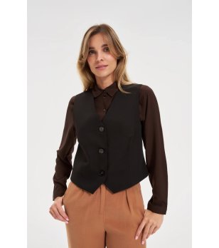 Дамски елек с копчета в черен цвят снимка