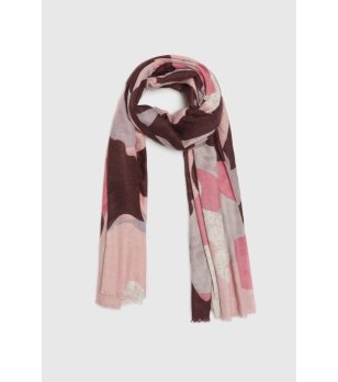 Дамски шал с принт в бордо, сиво и розово снимка
