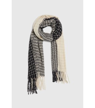 Дамски шал в черно и бежово  с ресни снимка