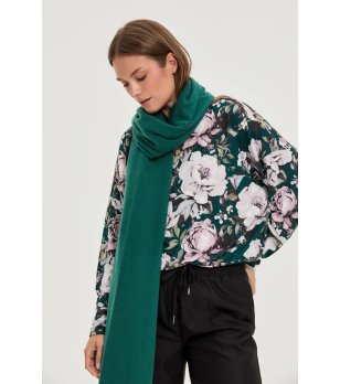 Дамски зелен шал с ресни снимка