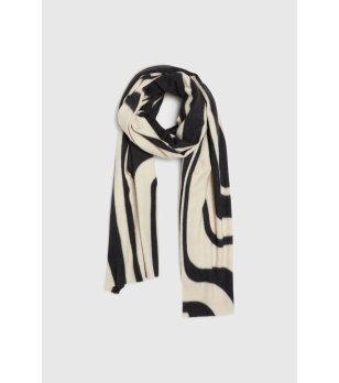 Дамски шал в екрю и черно с геометрични шарки снимка