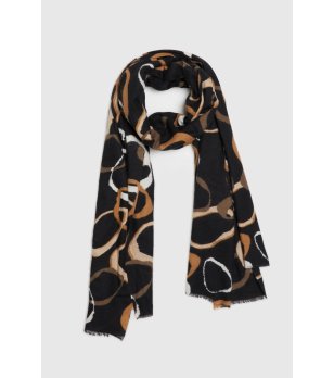 Дамски черен шал с принт снимка
