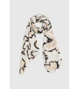 Дамски бежов шал с принт  снимка