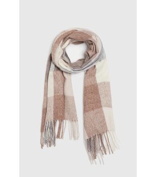 Дамски шал в бежово и екрю с ресни снимка