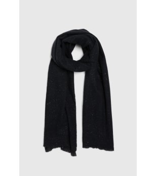 Дамски черен шал с лъскави фини точки снимка