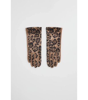 Дамски бежови ръкавици с леопардов принт снимка