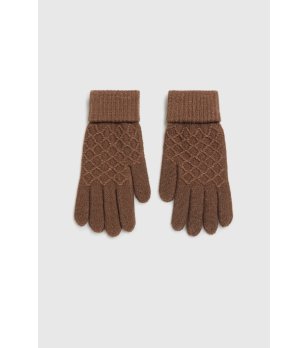 Дамски кафяви ръкавици с плетен дизайн снимка