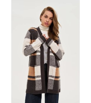 Дамска карирана жилетка в кафяво и сиво снимка