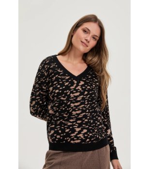 Дамски пуловер в черно и кафяво снимка